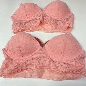 NEW Lot Of 2 Victorias Secret Bralettes Bra Small Lightly Lined Pink Lace #0918